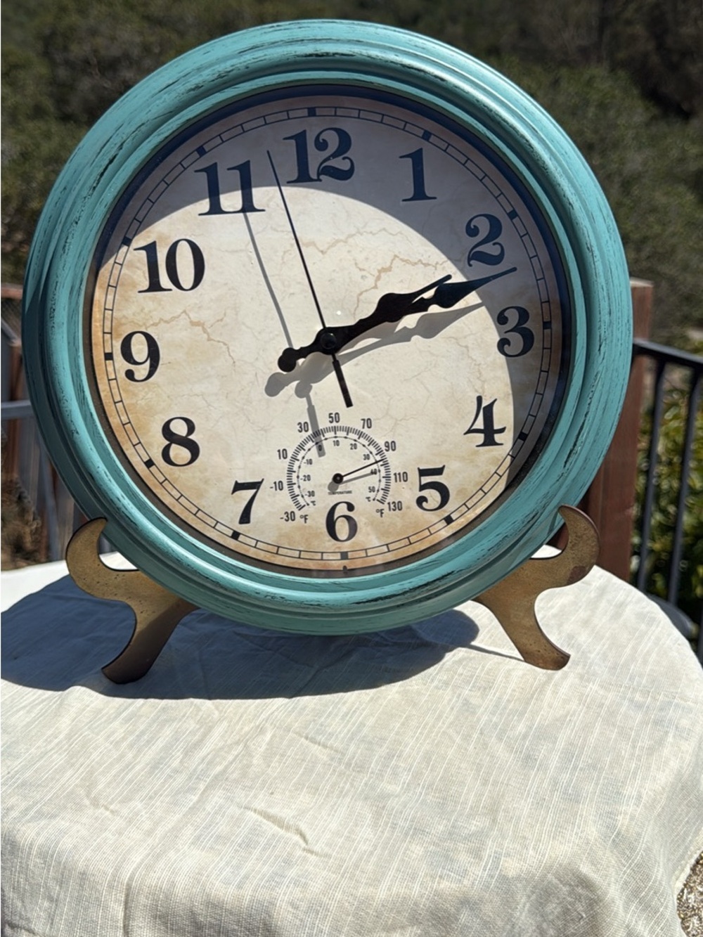 Teal Rustic Round Wall Clock with Stand